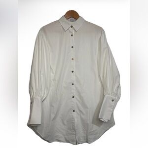 KAILIER Boutique Button Up Dress Blouse Elegant Gold Buttons Minimalist Luxury L